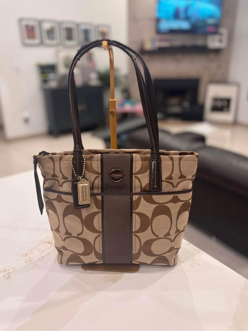 Coach Beige and Brown Signature Canvas Tote